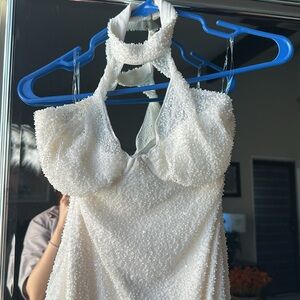 Oh Polly White beaded Maxi bodycon dress